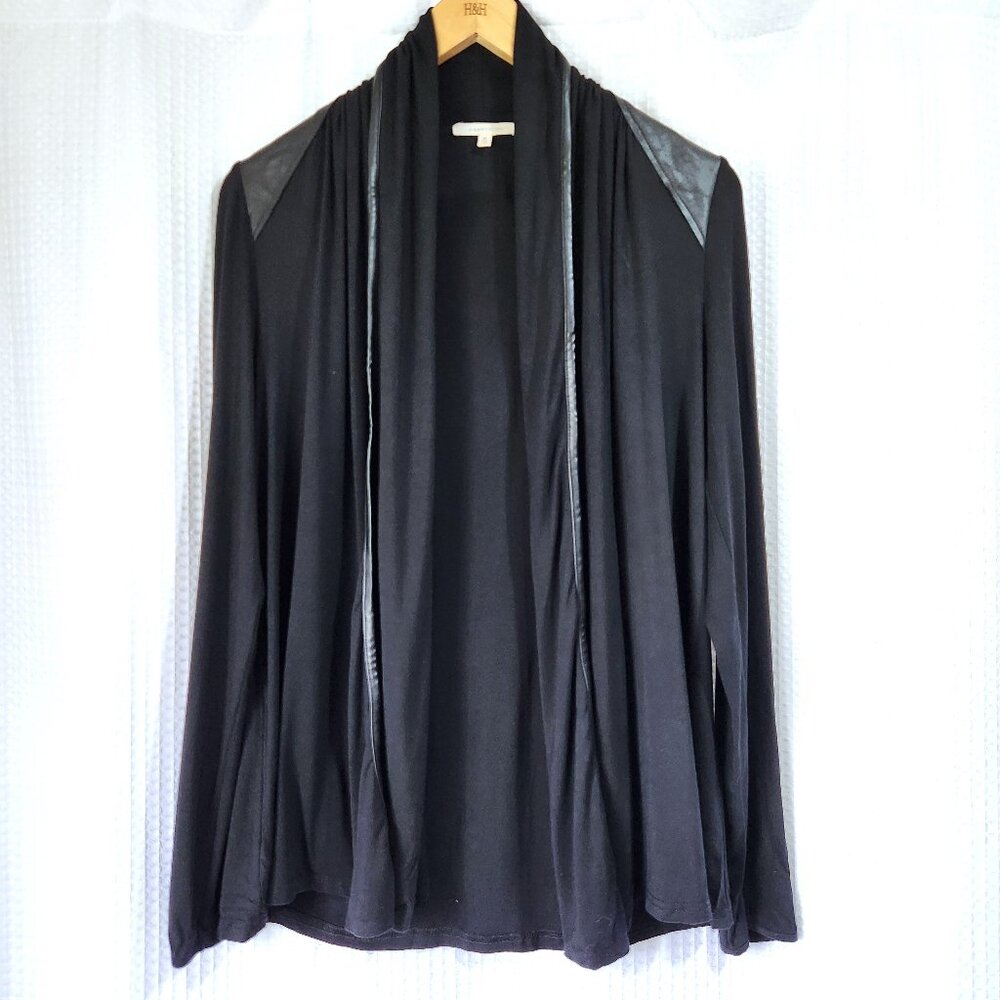 41 Hawthorn Cardigan Womans Med Relaxed Rayon Blend Faux Leather Black